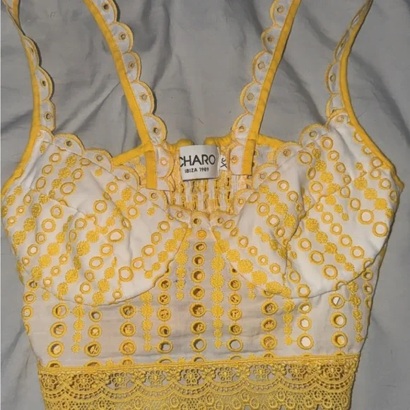 Charo Ruiz Ibiza Yellow Lace Tank Top - Picture 1 of 2